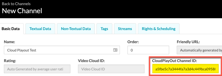 Cloud Playout 채널 ID 입력